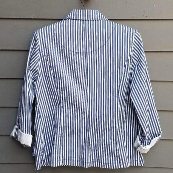 Tribal Blue and White Stripe Jacket w/Roll up Sleeves Size Medium - Picture 4 of 12